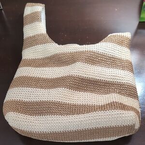 Striped Tan and Cream Unique Women's Cosmetic Bag